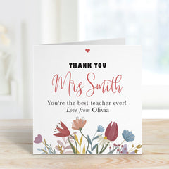 Thank You Teacher Card Personalised Teacher Gift Card Name Gift Card For Her Him Teacher Appreciation Nursery Primary End Of Term Floral