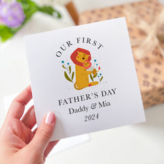 Personalised Our First Father's Day Card With Name Cute Card For Daddy Dad Son Daughter 1St Father's Day Daddy Baby Fathers Day Lions Hug