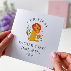 Personalised Our First Father's Day Card With Name Cute Card For Daddy Dad Son Daughter 1St Father's Day Daddy Baby Fathers Day Lions Hug