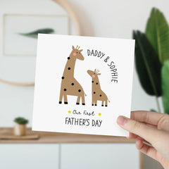 Cute Our First Father's Day Card With Name Gift Card For Daddy Dad Son Daughter 1St Father's Day Daddy Baby Fathers Day Mini Giraffe