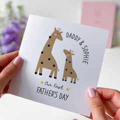 Cute Our First Father's Day Card With Name Gift Card For Daddy Dad Son Daughter 1St Father's Day Daddy Baby Fathers Day Mini Giraffe