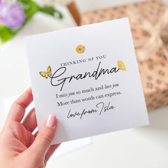 Thinking Of You Grandma I Miss You So Much And Love You Card With Name Cute Personalised Card For Grandma With Flowers