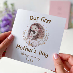 Personalised Happy First Mother’S Day Card 1St Mother’S Day Card I Love You Mummy Mum Mammy Mam Mother And Baby Hedgehog Mother’S Day Card