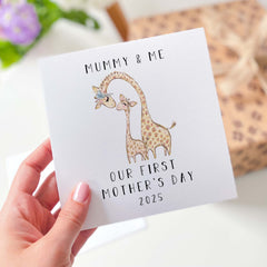 Personalised Happy First Mother’S Day Card, 1St Mother’S Day Card I Love You Mummy Mum Mama Mam Mother And Baby Giraffe Mother’S Day Card