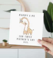 Personalised Happy First Mother’S Day Card, 1St Mother’S Day Card I Love You Mummy Mum Mama Mam Mother And Baby Giraffe Mother’S Day Card