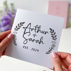 Wedding Card With Name And Date Congratulations On Your Wedding Engagement Floral Card Newly Married Couple Greeting Card Engaged