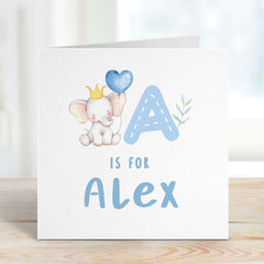 Personalised New Baby Card Elephant And Balloon Card With Name Pink Blue Elephant Balloon Cute Baby Animal Greeting Card Baby Boy Girl