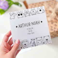 New Baby Card With Name Date Height Weight Gift Card Baby Boy Girl New Born First Birthday Card For New Mum With Cute Animal Figures Newborn