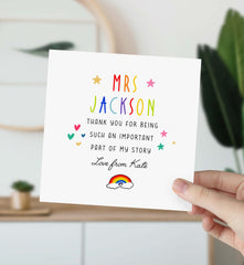 Card For Teacher Personalised End Of Year Card Thank You For Being Part Of My Story Card Mentor End Of School Appreciation Card With Rainbow