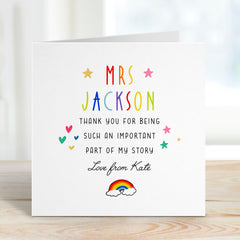 Card For Teacher Personalised End Of Year Card Thank You For Being Part Of My Story Card Mentor End Of School Appreciation Card With Rainbow