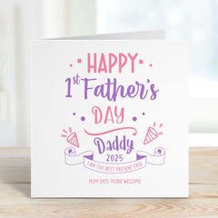 First Father's Day Card Cute Personalised Card For Daddy Dad Blue And Pink Son Girl Daughter 1St Father's Day Card