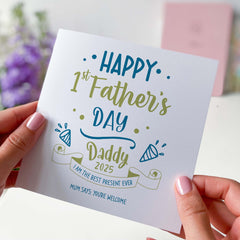 First Father's Day Card Cute Personalised Card For Daddy Dad Blue And Pink Son Girl Daughter 1St Father's Day Card