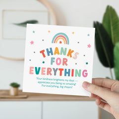 Thanks For Everything Card With Rainbow Design Gift Card For Her Him Teacher Appreciation Nursery Primary End Of Term Cute Appreciation Card