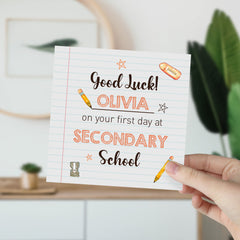 Personalised First Day At School Card  For Boy Girl Good Luck Gift Card Happy First Day Secondary School Back To School Son Daughter