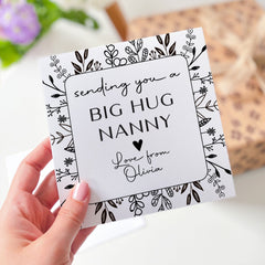 Card For Nanny Sending You A Big Hug Thinking Of You Nanny With Name Personalised Floral Card For Grandma