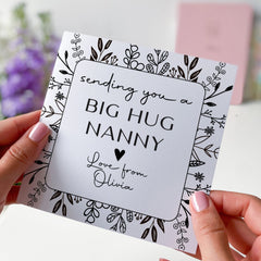 Card For Nanny Sending You A Big Hug Thinking Of You Nanny With Name Personalised Floral Card For Grandma