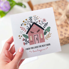 Personalised I Wish You Lived Next Door Card With Name And Floral Cute Design Long Distance Friends I Miss You Friendship Thinking Of You