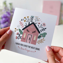 Personalised I Wish You Lived Next Door Card With Name And Floral Cute Design Long Distance Friends I Miss You Friendship Thinking Of You