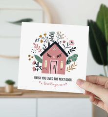 Personalised I Wish You Lived Next Door Card With Name And Floral Cute Design Long Distance Friends I Miss You Friendship Thinking Of You