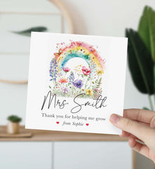 Teacher Thank You Card With Rainbow And Flowers Helping Me Grow End Of Year School Preschool Nursery Primary Teacher Appreciation Gift Card