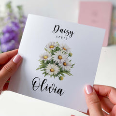 Personalised Birth Flower Card For Born In April Birth Birthday Card With Name As Flower Added Birth Month April Birthday Daisy For Her