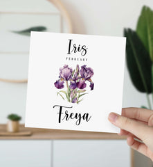 February Birthday Card Personalised Birth Flower Card For Born In February Birth With Name Birth Month Iris Gifts For Her Friend Mum Sister