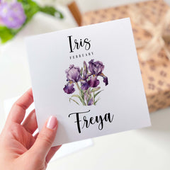 February Birthday Card Personalised Birth Flower Card For Born In February Birth With Name Birth Month Iris Gifts For Her Friend Mum Sister