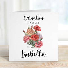 January Birthday Card Carnation Personalised Birth Flower Card For Born In January Birth With Name Birth Month For Her Friend