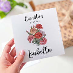 January Birthday Card Carnation Personalised Birth Flower Card For Born In January Birth With Name Birth Month For Her Friend