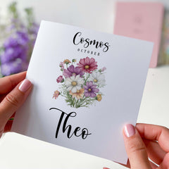 October Birthday Card Cosmos Flower Personalised Happy Birth Flower Card For Born In October With Name For Him Her Birth Birthday Gift Card