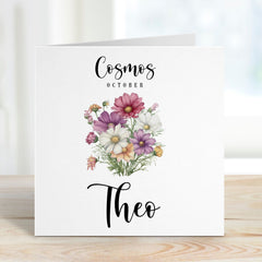 October Birthday Card Cosmos Flower Personalised Happy Birth Flower Card For Born In October With Name For Him Her Birth Birthday Gift Card