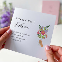 Thank You Card With Name Floral Personalised Gift Card For Her Him Appreciation Card Cute Teacher Nurse Doctor Friend Boss Colleague