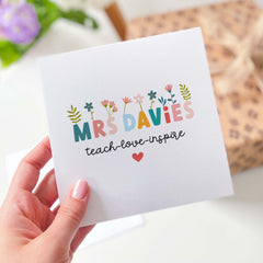 Card For Teacher Thank You Floral Last Name Gift Card For Her Teach Love Inspire Gratitude Appreciation Nursery Primary School End Of Year