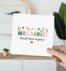 Card For Teacher Thank You Floral Last Name Gift Card For Her Teach Love Inspire Gratitude Appreciation Nursery Primary School End Of Year