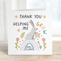 Teacher Thank You Card With Cute Rabbit Floral And Name Gift Card For Primary Nursery Reception For Gratitude Gift For Her Him Apperation