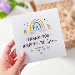 Thank You Cute Card With Cute Cute Rainbow Design And Name Gift Card For Primary Teacher And Nursery With Thank You Helping Me Grow