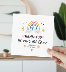 Thank You Cute Card With Cute Cute Rainbow Design And Name Gift Card For Primary Teacher And Nursery With Thank You Helping Me Grow