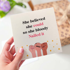 Card For Her Girl Power Feminist Card She Believed She Could Nailed It Card So Proud Of You Funny Inspirational Card Well Done Strong Women