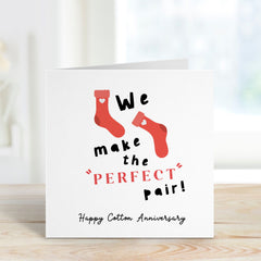 Happy Cotton Anniversary Card For Married Couples Funny Second Anniversary "We Make The Perfect Pair" Cute Socks 2Nd Anniversary Gift Card