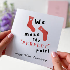 Happy Cotton Anniversary Card For Married Couples Funny Second Anniversary "We Make The Perfect Pair" Cute Socks 2Nd Anniversary Gift Card