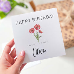 August Birth Flower Card For Born In August With Name Happy Birthday Card With Name Flowers Birth Month Birth Birthday Poppy For Her Him