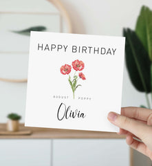 August Birth Flower Card For Born In August With Name Happy Birthday Card With Name Flowers Birth Month Birth Birthday Poppy For Her Him