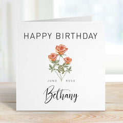 June Birthday Card Rose Birth Flower Card For Born In June Personalised Happy Birthday Card With Name Birth Month Rose For Her Girlfriend