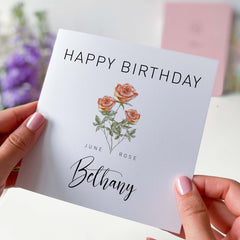 June Birthday Card Rose Birth Flower Card For Born In June Personalised Happy Birthday Card With Name Birth Month Rose For Her Girlfriend