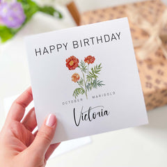 October Birthday Card Marigold Flower Personalised Happy Birth Flower Card For Born In October With Name For Him Her Birthday Gift Card