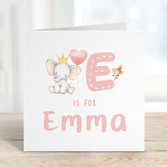 Personalised New Baby Card Elephant And Balloon Card With Name Pink Blue Elephant Balloon Cute Baby Animal Greeting Card Baby Boy Girl