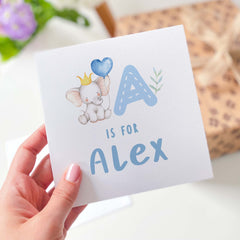 Personalised New Baby Card Elephant And Balloon Card With Name Pink Blue Elephant Balloon Cute Baby Animal Greeting Card Baby Boy Girl