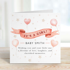 New Baby Girl Baby Boy Card With Babys Name With Your Text Pink Blue Welcome To The World Cute Balloon Design Greeting Card New Born