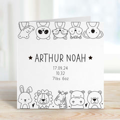 New Baby Card With Name Date Height Weight Gift Card Baby Boy Girl New Born First Birthday Card For New Mum With Cute Animal Figures Newborn