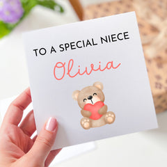 Card For Niece Personalised Birthday Gift Card To A Special Niece's Happy Birthday Card With Cute Bear Card For Her